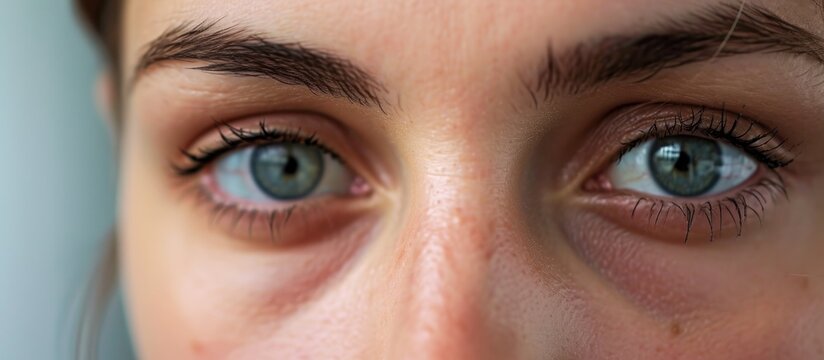 A woman displays successful results of eye bag removal surgery.