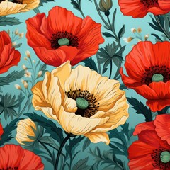 Poppy Pattern Retro Floral Pattern Flowers Clothing Design Vintage Aesthetic Wallpaper Background Backdrop