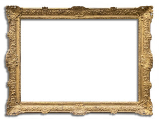 Curved antique gold picture frame. Canvas on white background