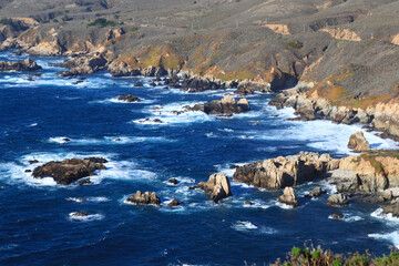 The raging Blue Ocean and Highway 1 in California
