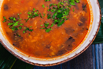 Soup with vegetables and seafood