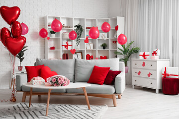 Interior of modern living room decorated for Valentine's day