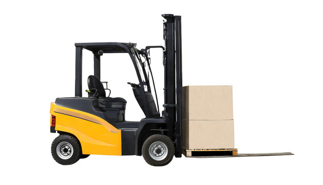 Forklift With big box load Isolated on white Background