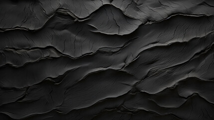 Close-up of an abstract black textured surface, with a detailed and rough aesthetic.