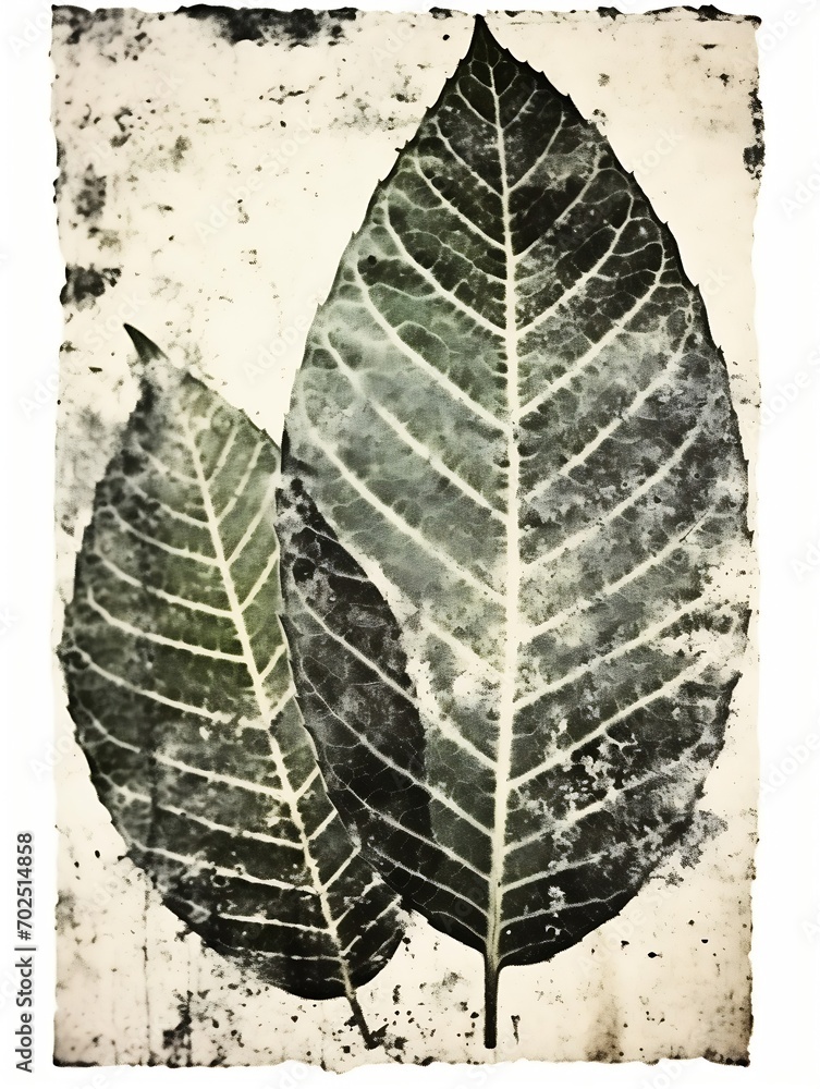 Poster stylish grunge ink stamp. prints. imprint. stamp. pattern with leaf. prints of autumn plants on a wh