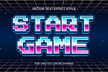 start game pixel art neon style editable text effect font gaming text logo template background design - obrazy, fototapety, plakaty