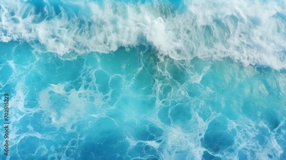 Poster from above aerial view of turquoise ocean water with splashes and foam for abstract natural backgrou