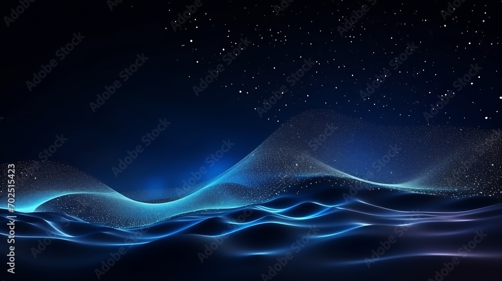 Fototapete Abstract wave shape on a low-polygonal triangular background for design on the topic of cyberspace, big data, metaverse, network security, data transfer on dark blue abstract cyberspac : Generative AI