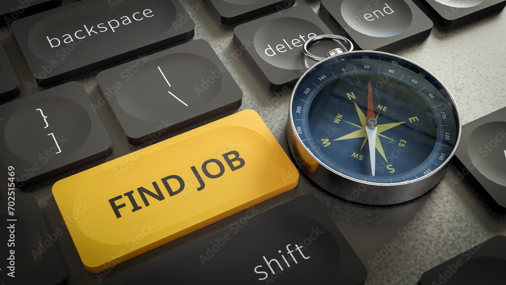 Poster concept background of searching in various directions to find a job, 3d rendering