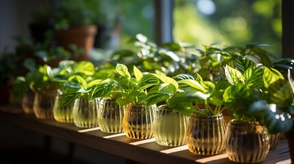 House plants on a windowsill in sunlight : Generative AI