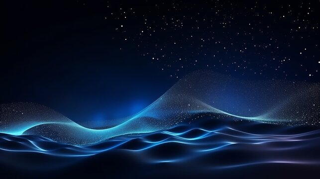 Abstract wave shape on a low-polygonal triangular background for design on the topic of cyberspace, big data, metaverse, network security, data transfer on dark blue abstract cyberspac : Generative AI