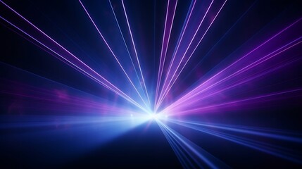 Blue and violet beams of bright laser light shining on black background : Generative AI
