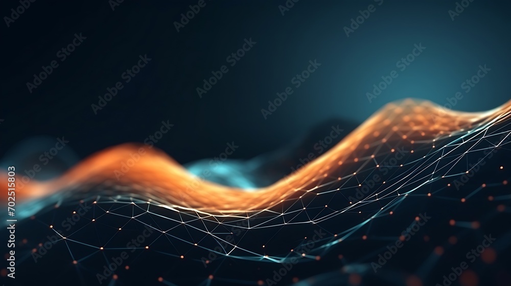 Poster Wave of dots and weave lines. Abstract background. Network connection structure. : Generative AI