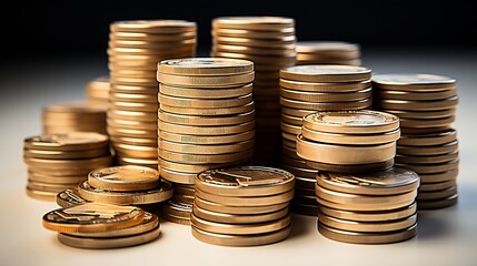 Coin stacks on a white background : Generative AI