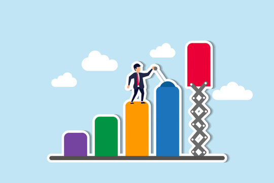 Growing business graph, increase sale or investment growth, profit rising up or revenue growing, development or improvement concept, smart businessman control switch to move or growing profit graph.