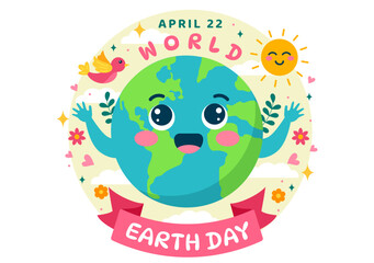 World Earth Day Vector Illustration on April 22 with World Map and Plants or Trees for Greening Awareness in Environment Flat Cartoon Background