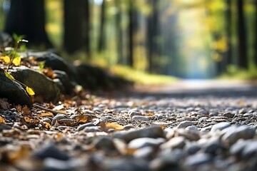 Road from the ground level - shallow depth of field and trees bokeh. : Generative AI