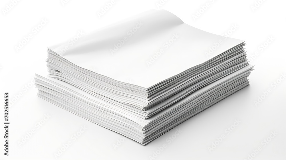 Poster Stack of paper sheets isolated on white : Generative AI