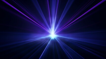Blue and violet beams of bright laser light shining on black background : Generative AI