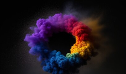 Explosion of multicolor powder color in circle shape in black background from AI Generative