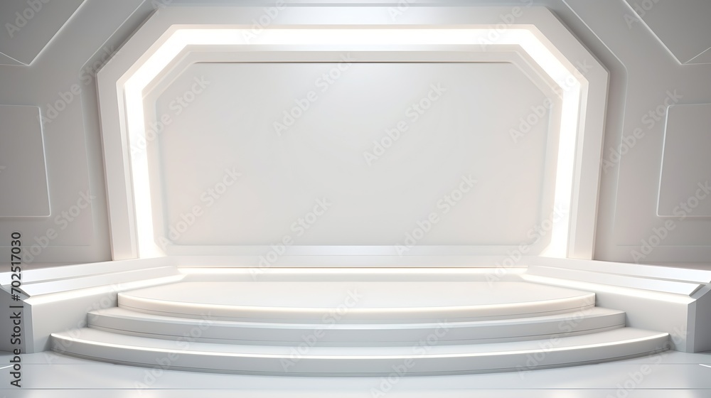Poster soft light white abstract stage in elegant futuristic geometric style with simple lines and corners,