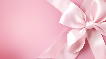 Holiday pink background with gift, white satin bow, ribbon. Valentine's Day, Happy Women's Day, Mother's Day, Birthday, Wedding, Christmas. space for text, banner, flyer : Generative AI