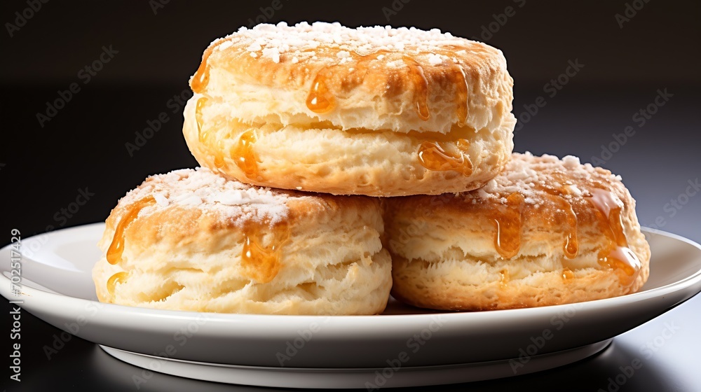 Aufkleber Biscuit isolated on white. Biscuits are sprinkled with sugar. Crispy soft baked goods. Soft focus : Generative AI