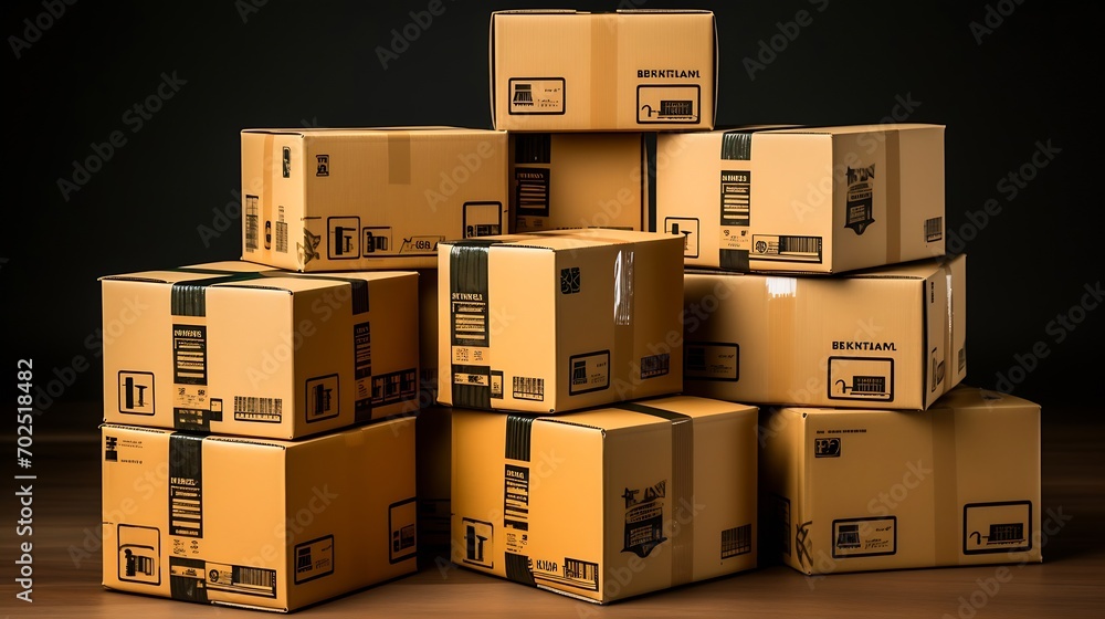 Aufkleber cardboard boxes stack on white background : generative ai