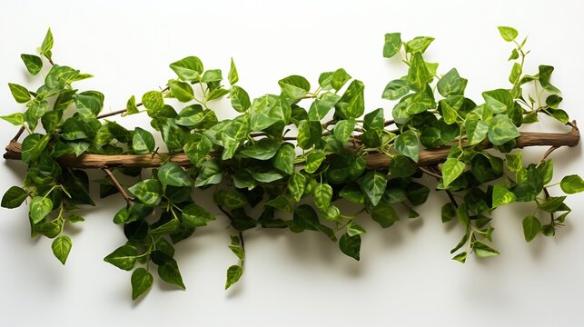 Twisted jungle vines climbing plant isolated on white background. Green leaves vines of Tiliacora triandra medicinal plant native to Southeast Asia. : Generative AI