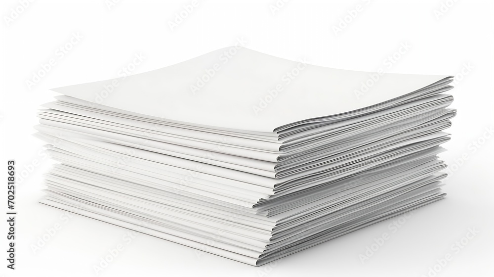 Poster Stack of paper sheets isolated on white : Generative AI