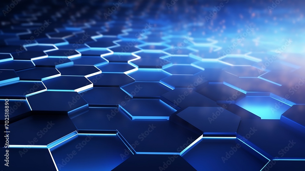 Poster abstract blue technology hexagonal background : generative ai