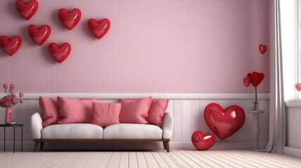 Interior of living room decorated for Valentine's Day : Generative AI