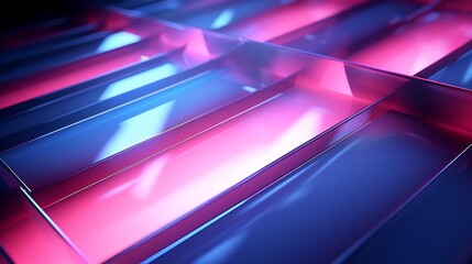 Pink and blue illuminated corrugated shapes. Geometric abstract background. : Generative AI