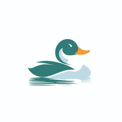 Blue swan vector icon on white background. Swimming symbol.