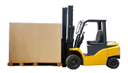 forklift with boxes on white background