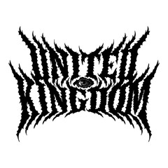 united kingdom word with death metal font hand drawing vector isolated on background.	