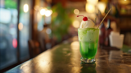 昭和レトロのカフェのクリームソーダ
