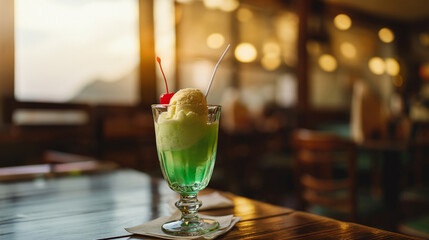 昭和レトロのカフェのクリームソーダ