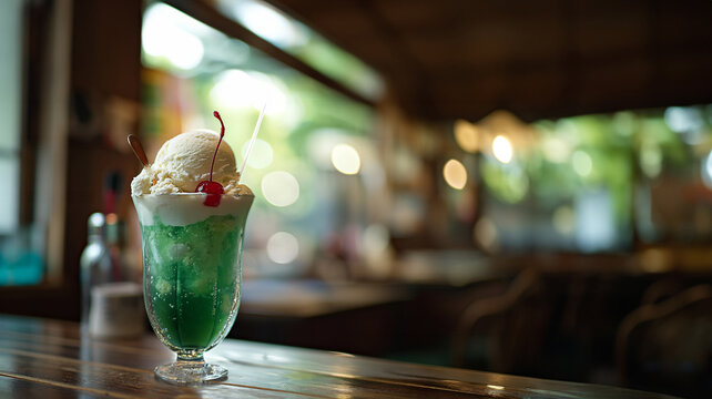 昭和レトロのカフェのクリームソーダ