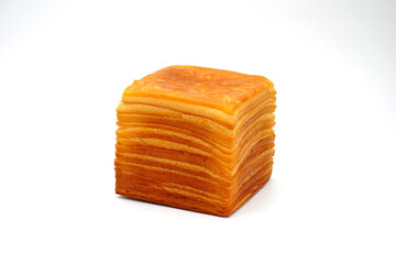 Thousand layers bread isolated on white background. Bakery products studio photography