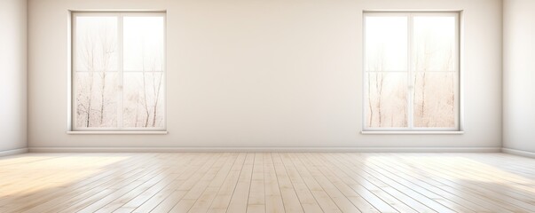 Empty white room with white wall, wooden floor and big window. Studio or office blank space. Empty...