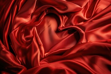 Silken red fabric draped elegantly with a central heart cutout, a luxurious backdrop for poetic love verses copy-space - obrazy, fototapety, plakaty