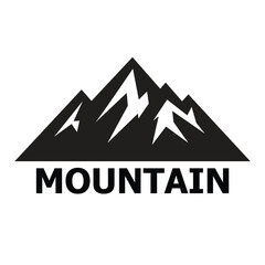 A logo of a mountain silhouette in black and white, using flat design style