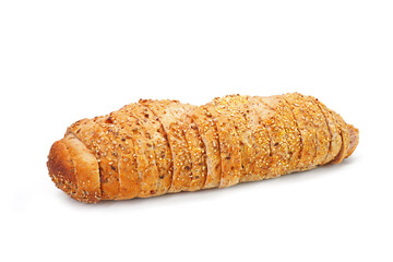 Gluten free rye bread isolated on white background. Healthy bakery, pastry, bun