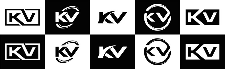 KV logo. KV set , K V design. White KV letter. KV, K V letter logo design. Initial letter KV letter logo set, linked circle uppercase monogram logo. K V letter logo vector design.	
