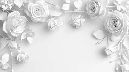 Roses and leafs over white background. Area  at thebottom for text.  Valentine's Day Card,  or Wedding,