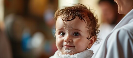 Baby baptism, including hair cutting.