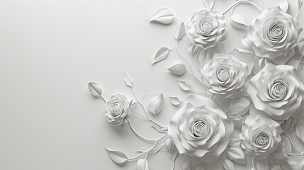 Roses and vines  over white background. Area on left for text.  Valentine's Day Card,  or Wedding,