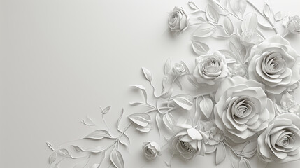 Roses and vines  over white background. Area on left for text.  Valentine's Day Card,  or Weddings,