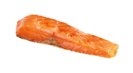 Piece of tasty grilled salmon isolated on white